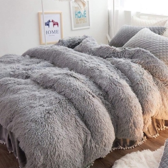 🎀Gray Velvet Faux Fur Duvet Cover *NEW*